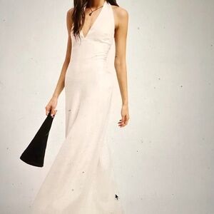 Reformation's Delilah White Linen Maxi Halter Dress, Size 4
